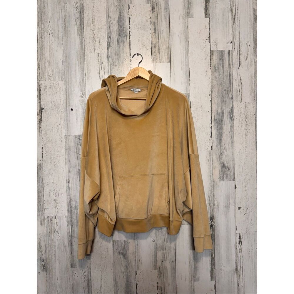 American Eagle Velour Hoodie Womens XXL Camel Beige Oversized Pullover Sweatshir